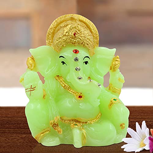 Karigaari Ideas Hand Crafted Lord Ganesha Statue for Home Temple Office Car Dashboard Decor Green KK0655 - Image 1
