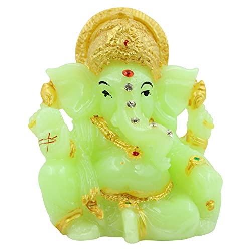 Karigaari Ideas Hand Crafted Lord Ganesha Statue for Home Temple Office Car Dashboard Decor Green KK0655 - Image 2