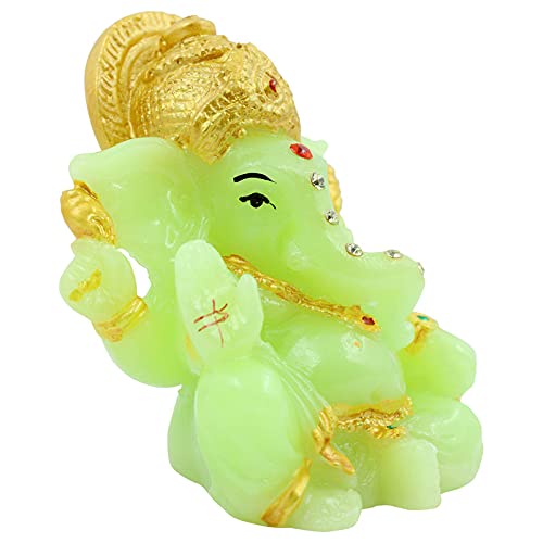 Karigaari Ideas Hand Crafted Lord Ganesha Statue for Home Temple Office Car Dashboard Decor Green KK0655 - Image 4