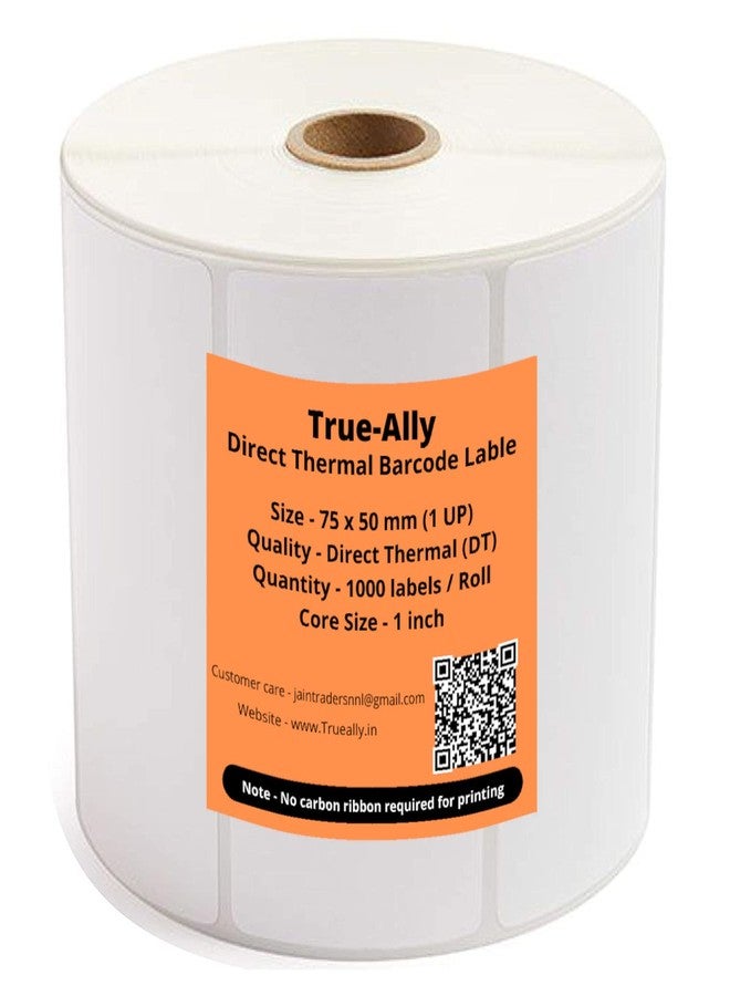 True-Ally ملصق باركود حراري مباشر True-Ally 75x50 - 3 × 2 بوصة - 75 مم × 50 مم - 1000 ملصق لكل لفة - ملصق أبيض ذاتي اللصق لطباعة الباركود (لفة واحدة لكل عبوة (1000 ملصق)) - Image 1