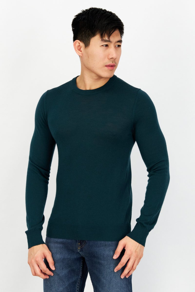 Celio Men Crew Neck Plain Long Sleeves Sweaters, Dark Green - Image 1
