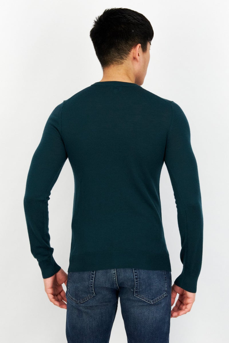 Celio Men Crew Neck Plain Long Sleeves Sweaters, Dark Green - Image 3