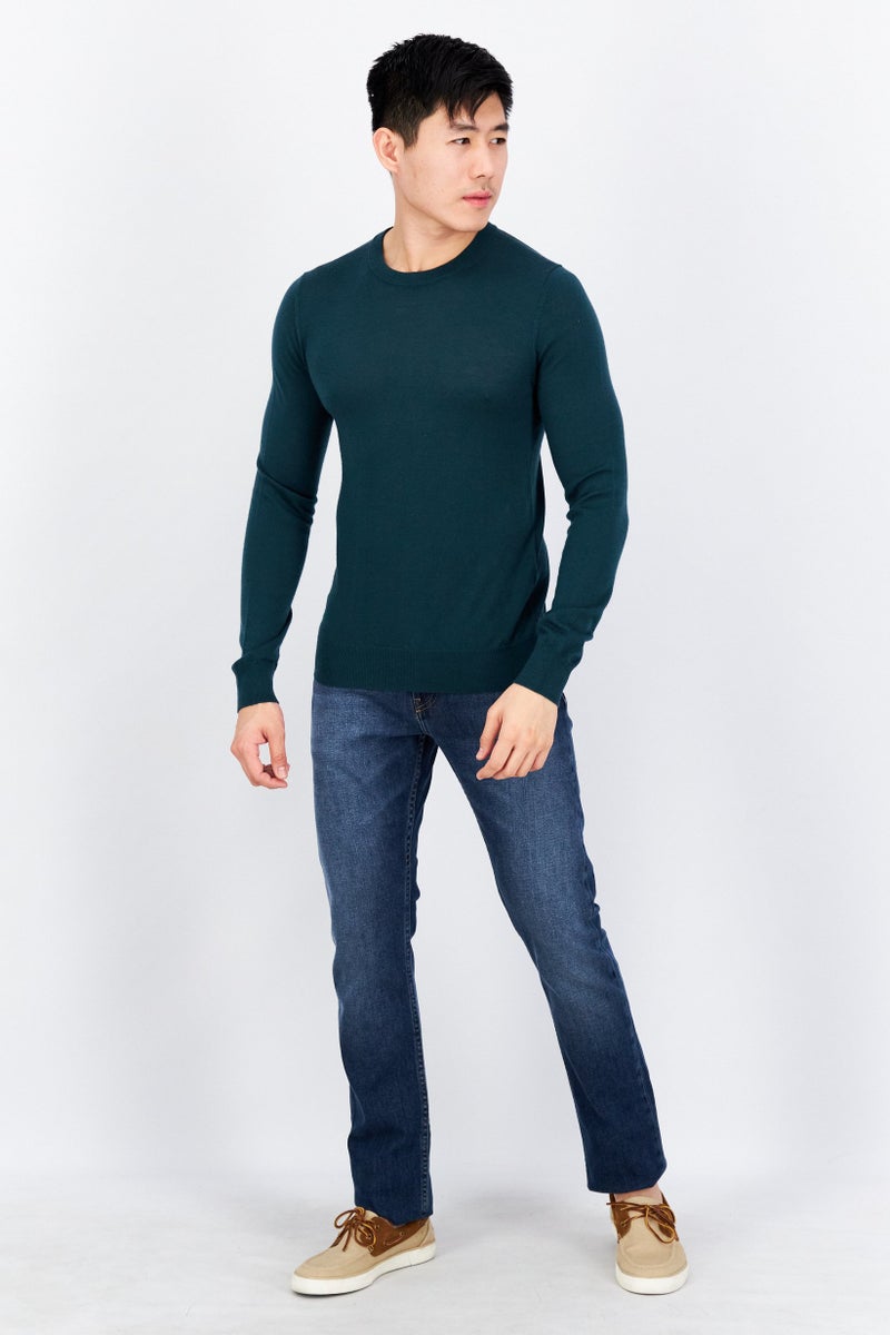 Celio Men Crew Neck Plain Long Sleeves Sweaters, Dark Green - Image 2