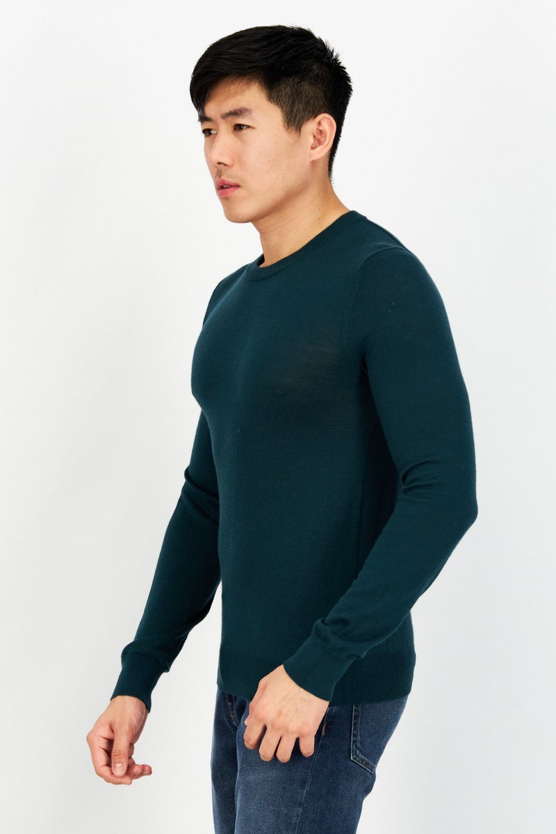 Celio Men Crew Neck Plain Long Sleeves Sweaters, Dark Green - Image 4