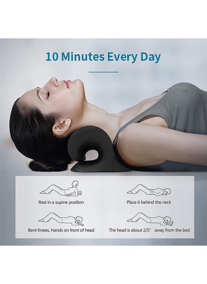 إسكدنيا Neck and Shoulder Relaxer,Cervical Traction Device for TMJ Pain Relief and Cervical Spine Alignment,Chiropractic Pillow,Neck Stretcher (Black) - Image 4
