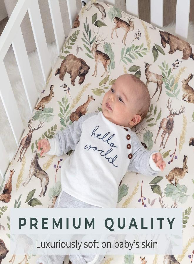 Pobibaby Pobibaby - 2 Pack Premium Fitted Baby Boy Crib Sheets for Standard Crib Mattress - Ultra-Soft Cotton Blend, Safe and Snug, and Stylish Woodland Crib Sheet (Wildlife)