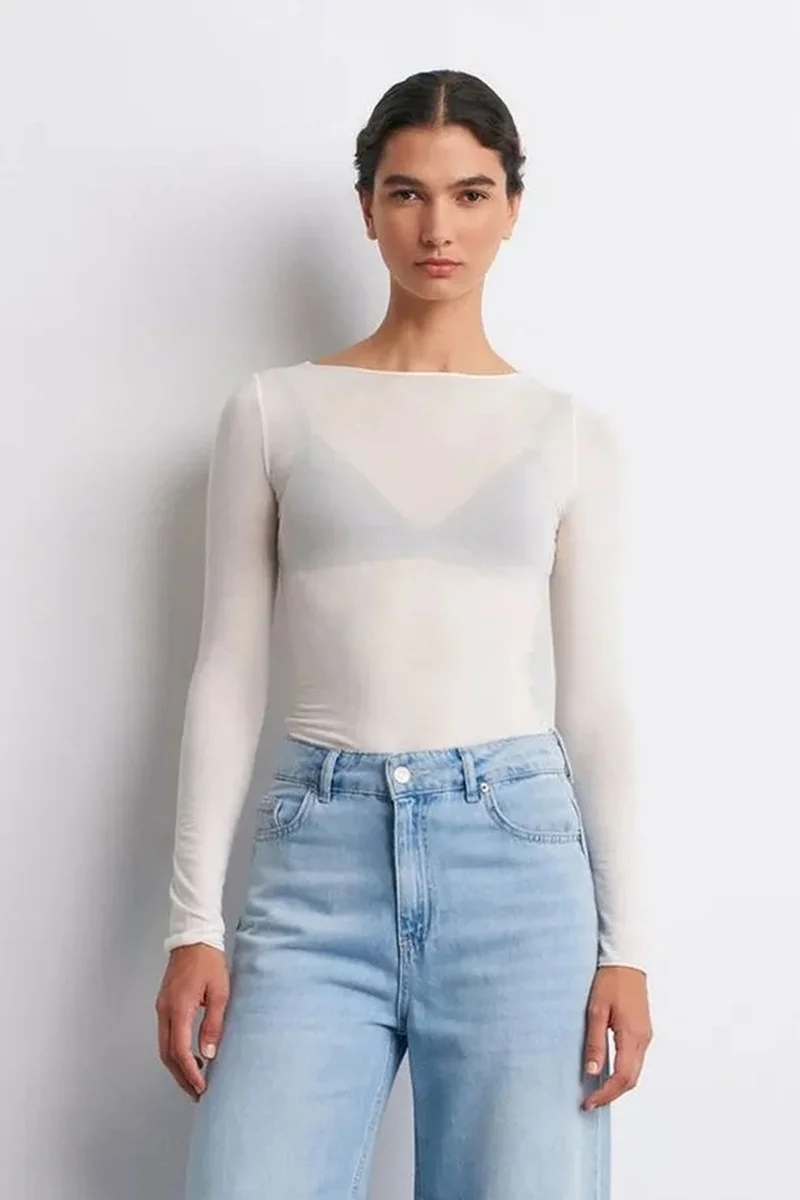 DILVIN Slim Fit Boat Neck Long Sleeve Knit Blouse