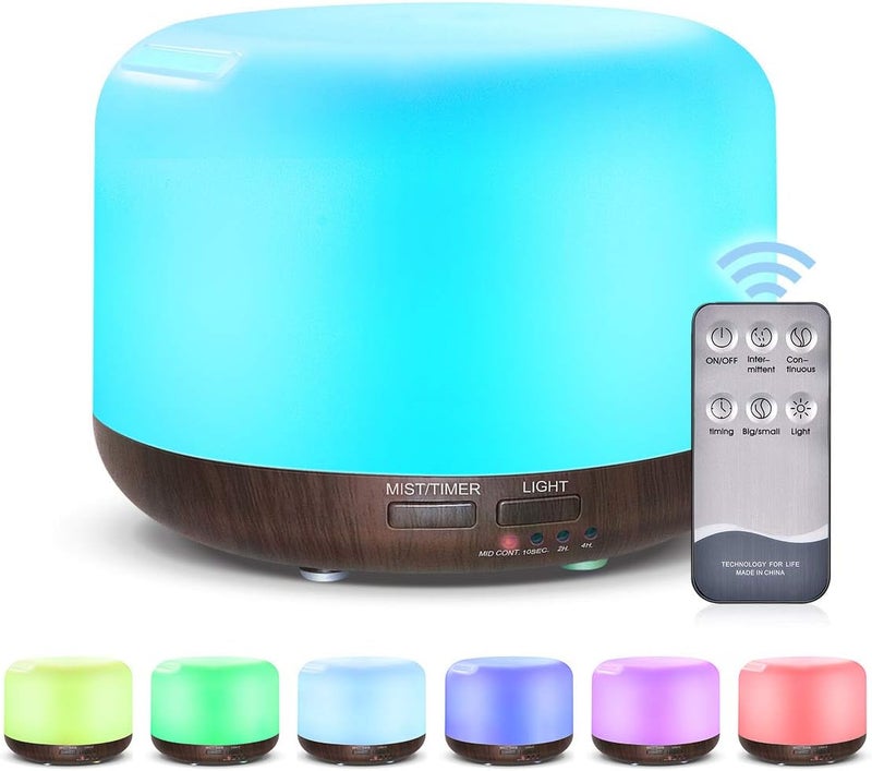 Marchred 300ML Essential Oil Diffuser with Remote Control,Ultrasonic Aromatherapy Air Diffuser Humidifier,Aroma Diffuser with 7 LED Color Changing Light for Large Room,Home (Dark Wood Grain) - Image 1