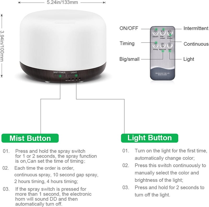 Marchred 300ML Essential Oil Diffuser with Remote Control,Ultrasonic Aromatherapy Air Diffuser Humidifier,Aroma Diffuser with 7 LED Color Changing Light for Large Room,Home (Dark Wood Grain) - Image 5
