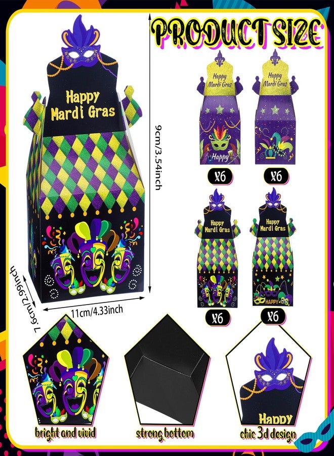 Moinchore 24 Pcs Mardi Gras Gift Box Treat Box Party Favors Masquerade Goodie Gable Boxes Cardboard Candy Party Treat Boxes for Mardi Gras Birthday Decorations Snack Supplies - Image 2