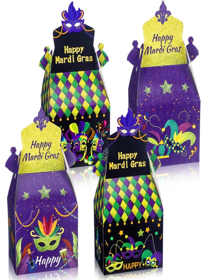 Moinchore 24 Pcs Mardi Gras Gift Box Treat Box Party Favors Masquerade Goodie Gable Boxes Cardboard Candy Party Treat Boxes for Mardi Gras Birthday Decorations Snack Supplies - Image 1