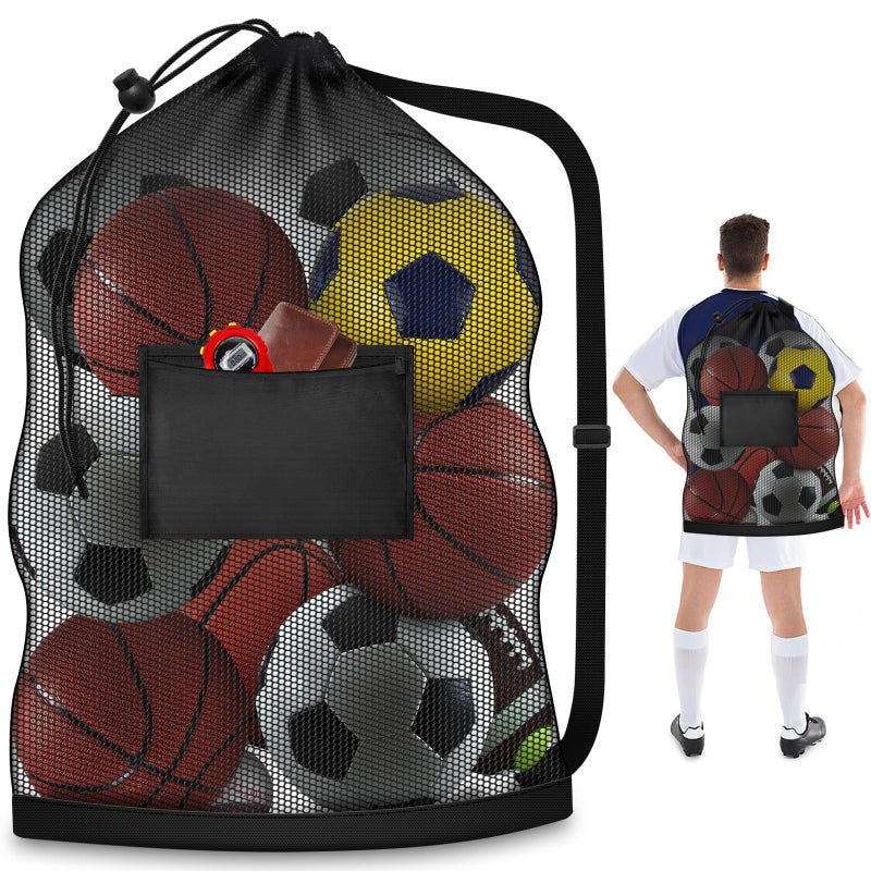 Hoiny Extra Large Mesh Ball Bag, Heavy Duty Drawstring Storage Bag, 24" x 36" Hold 8-10 Soccer Basketball Volleyball Football, Sports Equipment Sack Net Bags with Shoulder Strap and Pocket for Coaches - Image 1