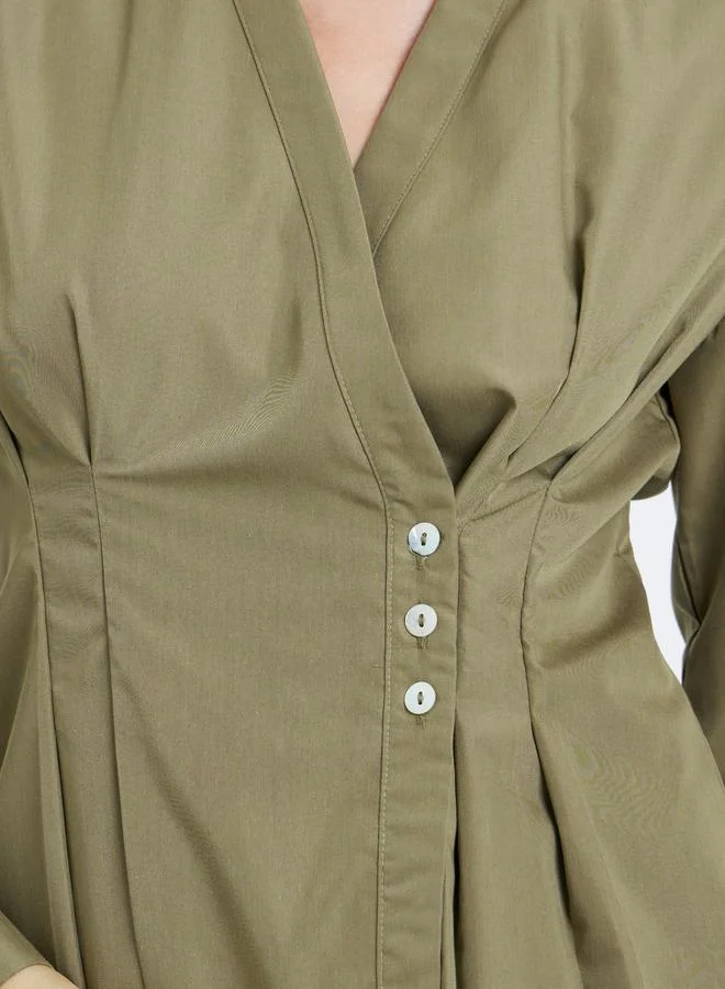 Styli Styli Women Green Pleated Wrap Shirt