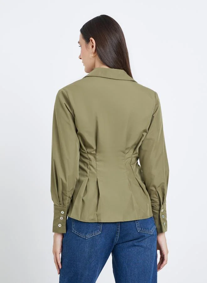 Styli Styli Women Green Pleated Wrap Shirt