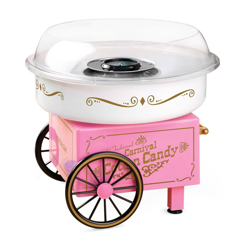 Nostalgia Cotton Candy Machine  Retro Cotton Candy Machine for Kids with 2 Reusable Cones 1 Sugar Scoop and 1 Extractor Head  Pink