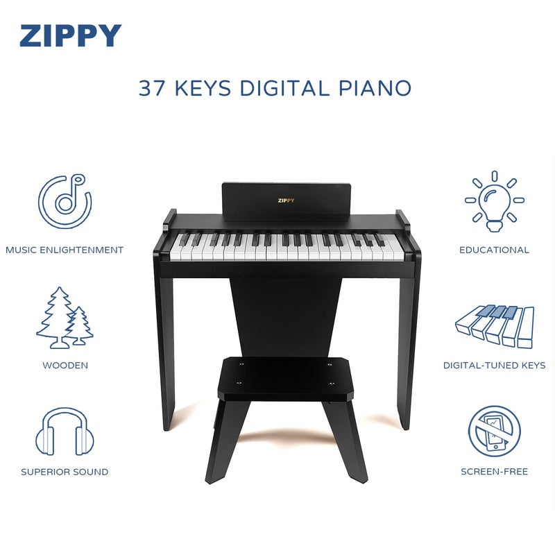 ZIPPY Kids Piano Keyboard, 37 Keys Digital Piano for Kids, Music Educational Instrument Toy, Wood Piano for 3+ Girls and Boys (Black Basic) - Image 2