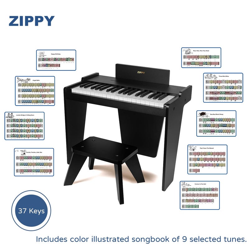 ZIPPY Kids Piano Keyboard, 37 Keys Digital Piano for Kids, Music Educational Instrument Toy, Wood Piano for 3+ Girls and Boys (Black Basic) - Image 3