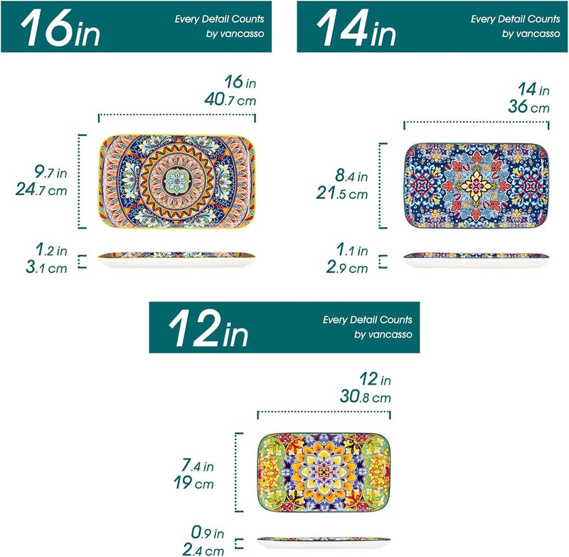 vancasso Serving Platters Set of 3 161412 Inch Rectangular Trays  Serving Platter Extra Large Bohemian Ceramic Serving Dish for Entertaining Food Microwave  Dishwasher Safe Vintage - Image 2