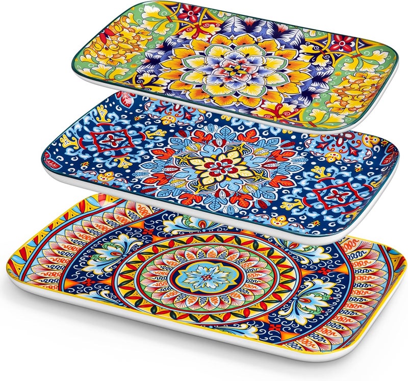 vancasso Serving Platters Set of 3 161412 Inch Rectangular Trays  Serving Platter Extra Large Bohemian Ceramic Serving Dish for Entertaining Food Microwave  Dishwasher Safe Vintage - Image 1