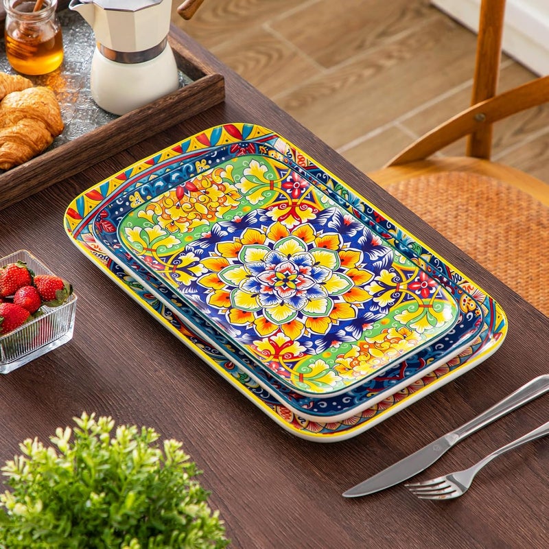vancasso Serving Platters Set of 3 161412 Inch Rectangular Trays  Serving Platter Extra Large Bohemian Ceramic Serving Dish for Entertaining Food Microwave  Dishwasher Safe Vintage - Image 5