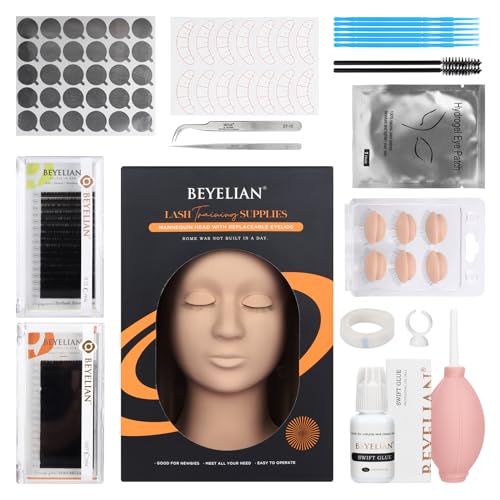 طقم تمديد الرموش BEYELIAN طقم تمديد الرموش الاحترافي مع رأس دمية برموش قابلة للإزالة لطقم تمديد الرموش للمبتدئين 353 قطعة