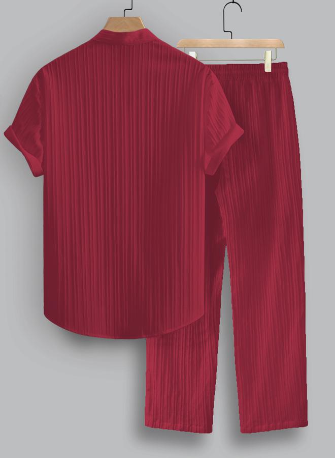 Take Two Striped Stand Collar Short Sleeve Shirt and Trousers Co-Ords - Image 2