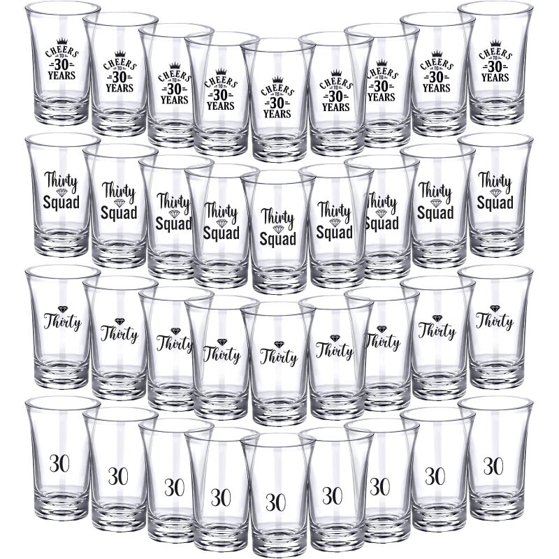 Cunhill 36 Packs Acrylic Clear 30th Birthday Party Shot Glass Random Set 12 Ounce Cheers to 30 Years Glasses Acrylic Shot cups for Adult Small cup
