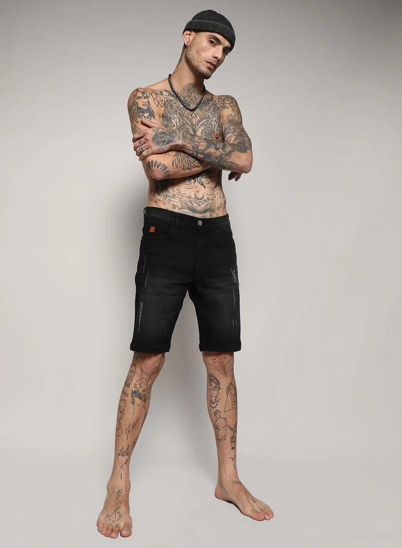CAHOOT  Men's Black Distressed Denim Shorts for Men | Best Price UAE