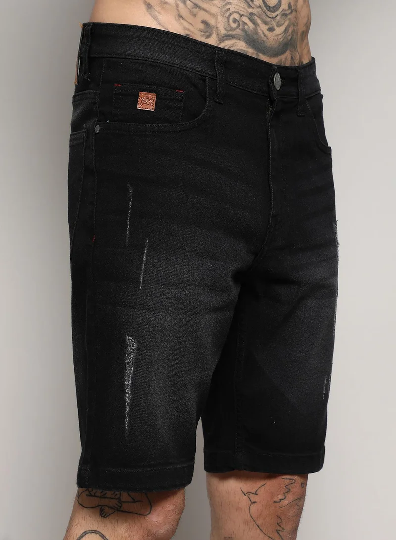 CAHOOT  Men's Black Distressed Denim Shorts for Men | Best Price UAE