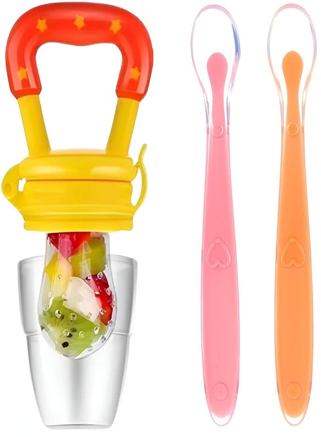 Krido Baby Feeding Set, Food Grade Silicone Spoons with Fruit Feeder Pacifier, BPA-Free Self Feeding Training Kit, 3-Piece Set with Soft Handle Design for Infants and Toddlers - Image 1