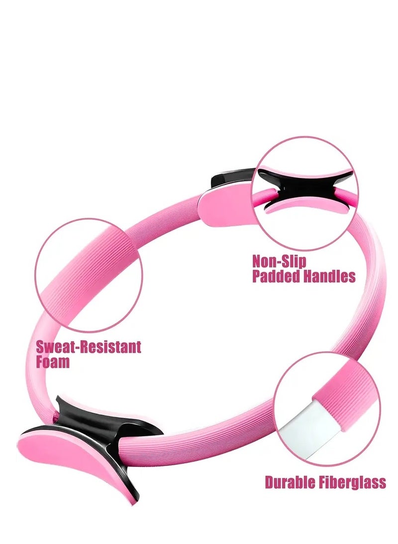 دي إم جي تك مجموعة حلقات بيلاتيس الدائرية، مجموعة لياقة بدنية يوجا من 12 قطعة مع أشرطة مقاومة، حزام شد، كرة تمرين 25 سم، حلقة يوجا، معدات تمرين في المنزل للنساء، مناسبة للساقين والذراعين والفخذين - Image 2