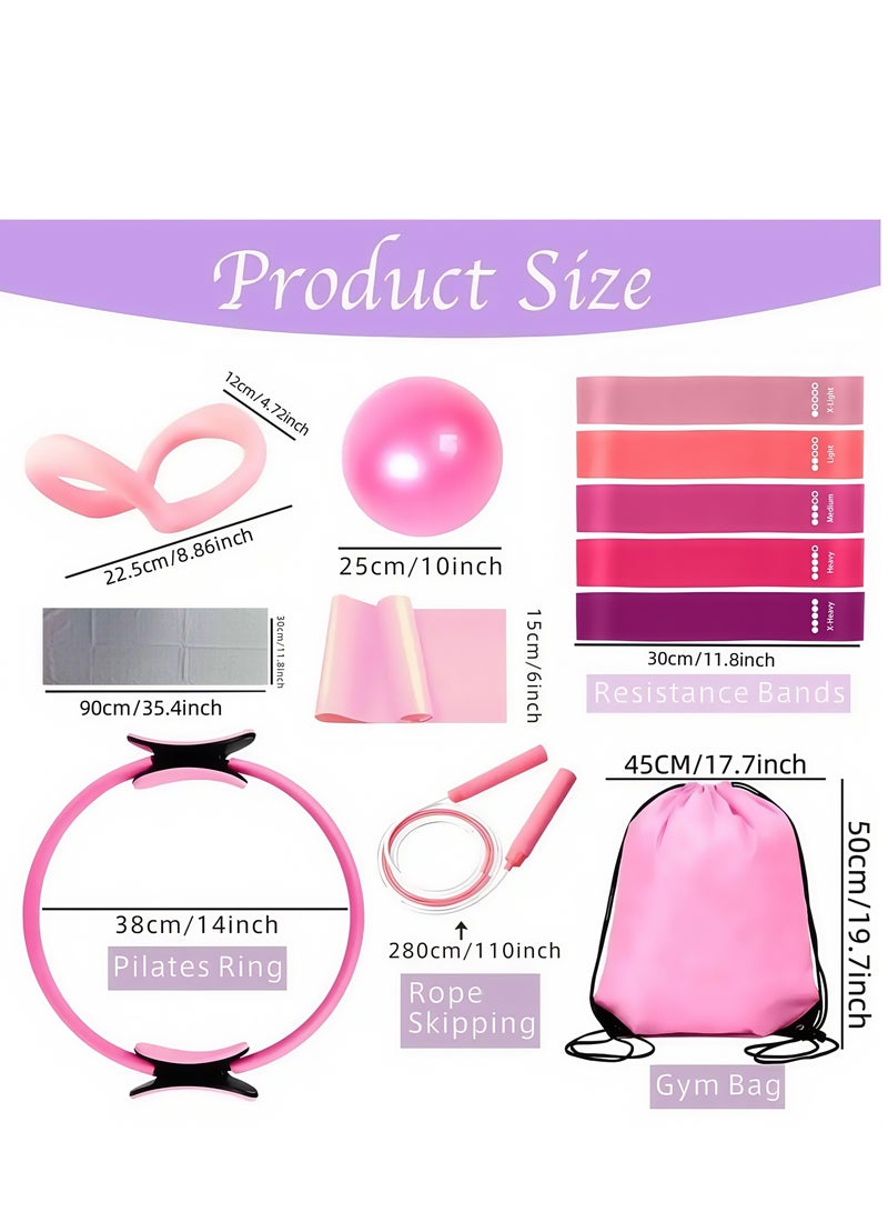 دي إم جي تك مجموعة حلقات بيلاتيس الدائرية، مجموعة لياقة بدنية يوجا من 12 قطعة مع أشرطة مقاومة، حزام شد، كرة تمرين 25 سم، حلقة يوجا، معدات تمرين في المنزل للنساء، مناسبة للساقين والذراعين والفخذين - Image 3