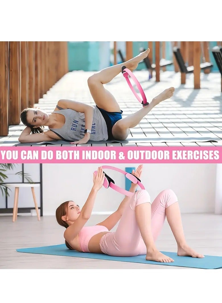 دي إم جي تك مجموعة حلقات بيلاتيس الدائرية، مجموعة لياقة بدنية يوجا من 12 قطعة مع أشرطة مقاومة، حزام شد، كرة تمرين 25 سم، حلقة يوجا، معدات تمرين في المنزل للنساء، مناسبة للساقين والذراعين والفخذين - Image 5