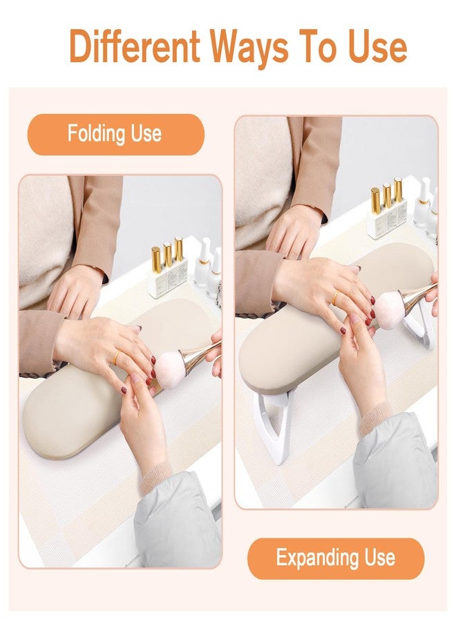 Subay Arm Rest for Nails Tech, Foldable PU Leather Nail Arm Rest for Acrylic Nails Cushion Hand Holder, Hand Rest Pillow Nail Art Accessories Tool for Manicure Pedicure Salon Home Use - Light Brown - Image 2