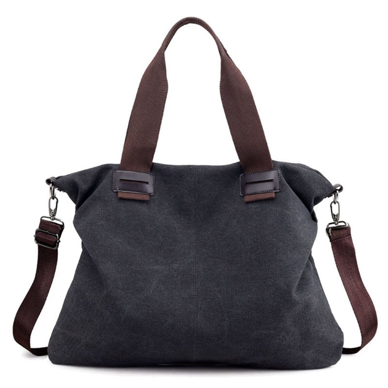 Sunshinejing Womens Canvas Tote Bag Shoulder Crossbody Purses Work Travel Handbag Black