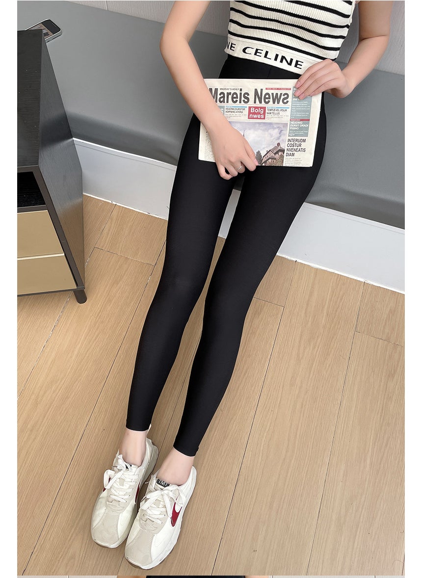 Generic Ultra-Thin High Waist Capri Milk Skin Pants Black 