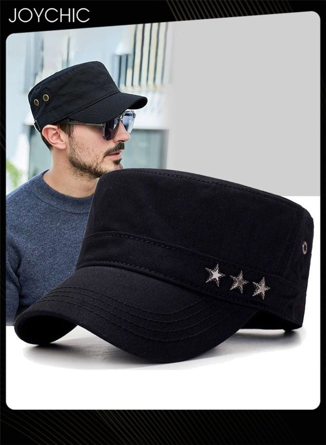 Joychic Men's Spring and Summer Korean Style Flat Baseball Caps Outdoor Sun Protection Hat Leisure Army Military Cap Black - Image 1