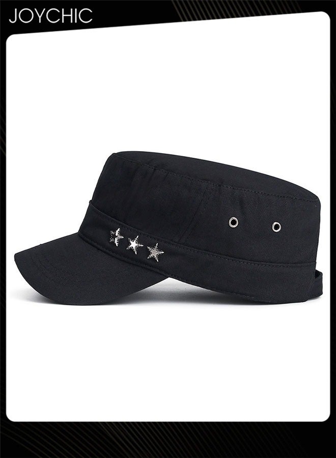 Joychic Men's Spring and Summer Korean Style Flat Baseball Caps Outdoor Sun Protection Hat Leisure Army Military Cap Black - Image 2