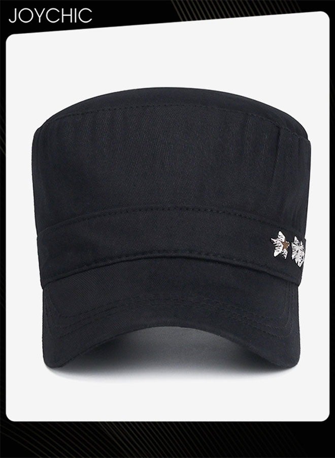 Joychic Men's Spring and Summer Korean Style Flat Baseball Caps Outdoor Sun Protection Hat Leisure Army Military Cap Black - Image 3