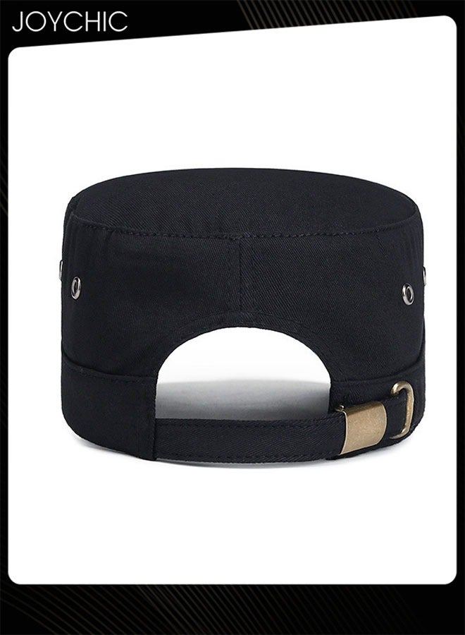 Joychic Men's Spring and Summer Korean Style Flat Baseball Caps Outdoor Sun Protection Hat Leisure Army Military Cap Black - Image 4
