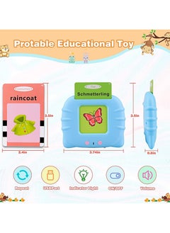 Festive Gallery Educational Toy For Kids Listen and Learn Literacy Audible Flash Cards For Toddlers 1 2 3 4 5 6 Years Old Boys Girls Flashcards Device With 112 pcs Double Sided Cards 224 Words Blue Reader  - Image 5