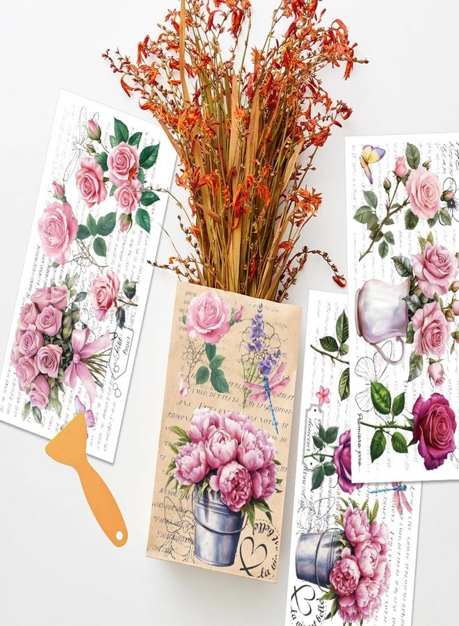 BEUNITONE 3 Sheets Rub on Transfers for Crafts and Furniture,Vintage Floral Rose Flowers,Cold IOD Transfers Stickers,Rub on Transfer Stickers for Wood,Paper,Glass,Desk,DIY Home Decor(11.8x5.9 Inch) - Image 5