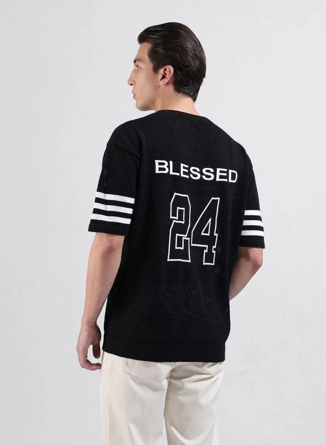 The Indian Garage Co Men Oversized Fit Textured Crew Neck Half Sleeves T-Shirt