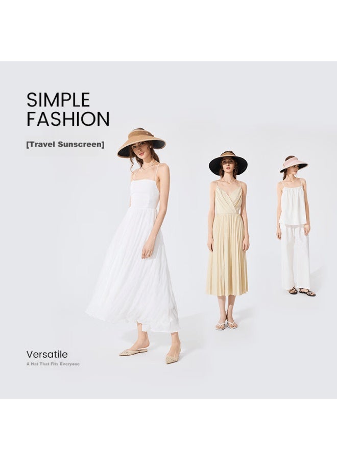 Fancet Women's Spring And Summer Style Color-block Hat, Black Glue Wide Brim Sun Protection Straw Hat For Travel And Vacation, Breathable Sunhat - Image 2