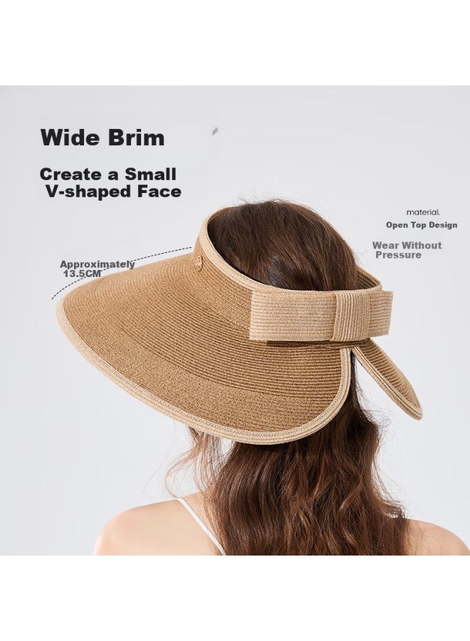 Fancet Women's Spring And Summer Style Color-block Hat, Black Glue Wide Brim Sun Protection Straw Hat For Travel And Vacation, Breathable Sunhat - Image 5