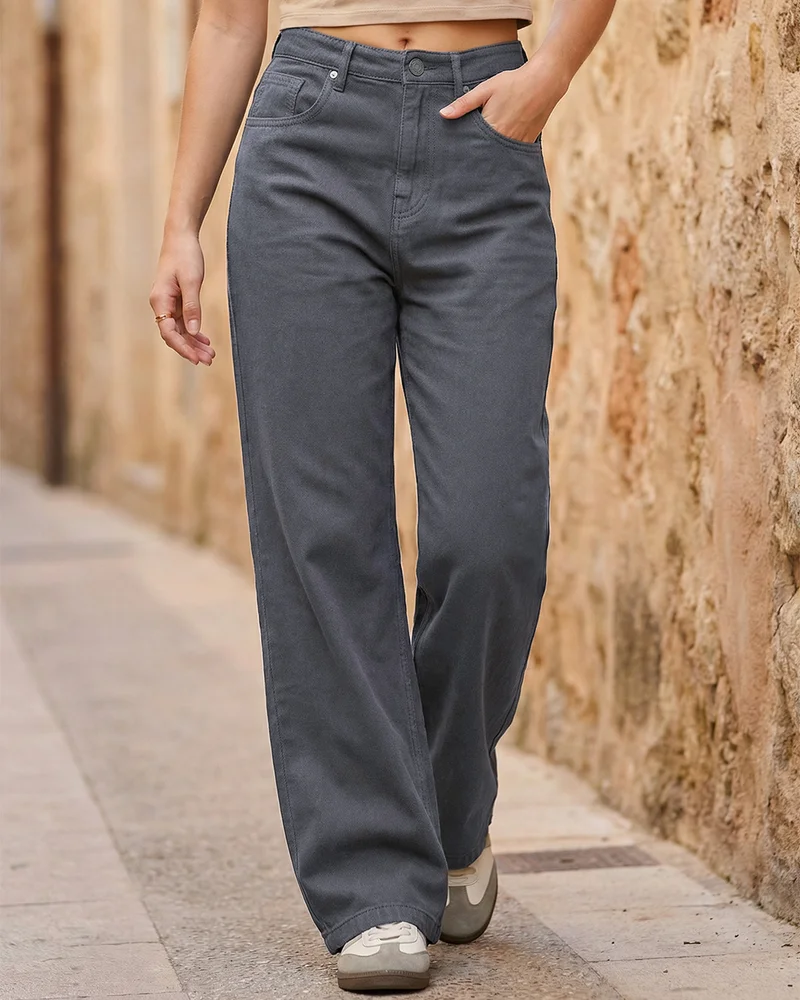 بيواكوف Women's Grey Straight Fit Jeans