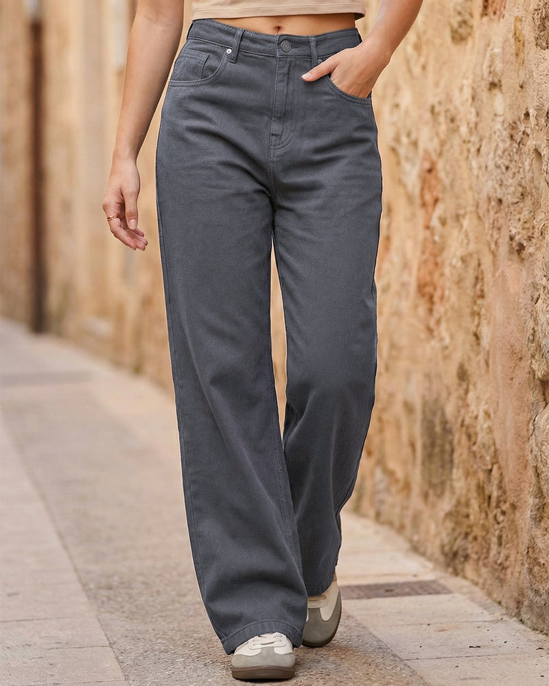 bewakoof Women's Grey Straight Fit Jeans - Image 1