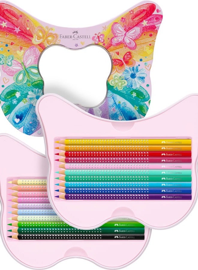 FABER-CASTELL Gift Set - Sparkle Colouring Pencils in Butterfly Shape Tin - 20 x Pencils inc Stickers - Image 5