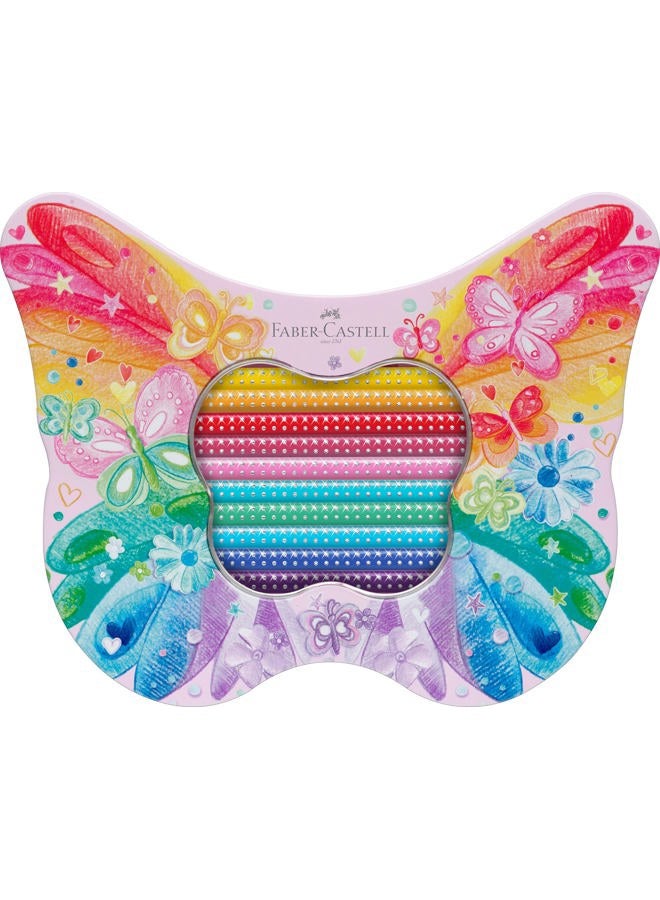 FABER-CASTELL Gift Set - Sparkle Colouring Pencils in Butterfly Shape Tin - 20 x Pencils inc Stickers - Image 2