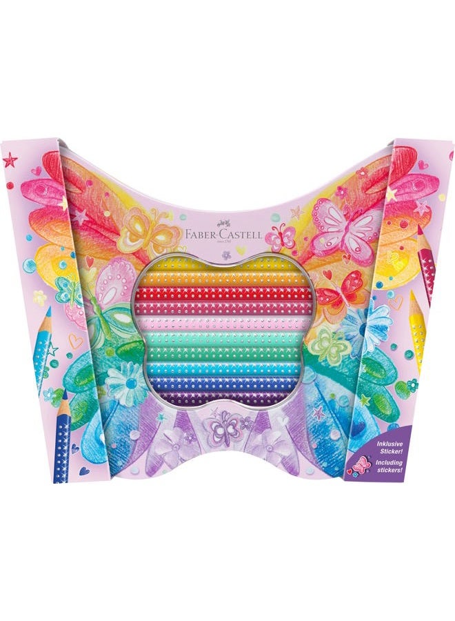 FABER-CASTELL Gift Set - Sparkle Colouring Pencils in Butterfly Shape Tin - 20 x Pencils inc Stickers - Image 1
